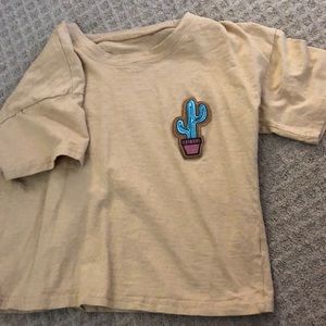 Tan crop-top, embroidered cactus